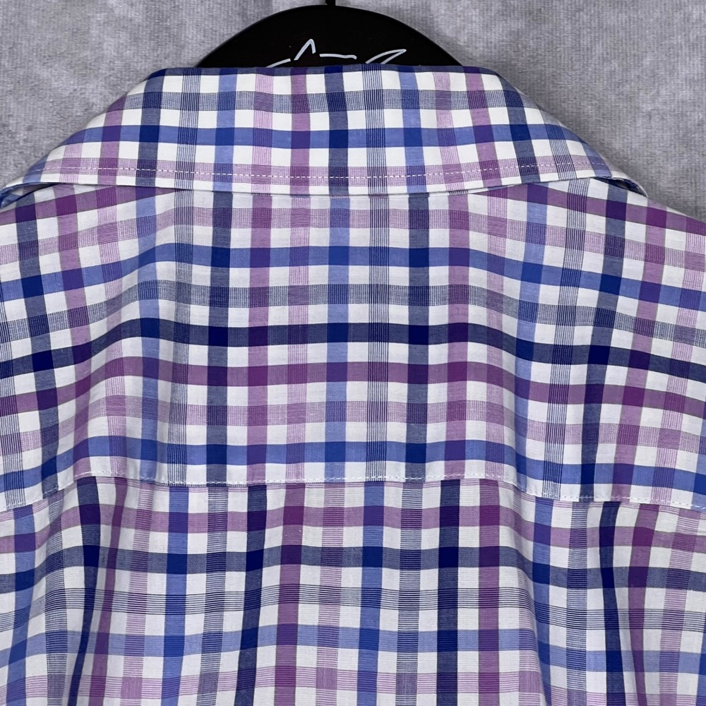 Jos. A. Bank Button Down Shirt Mens Medium Purple Blue Check Traveler Tailored - Picture 6 of 9